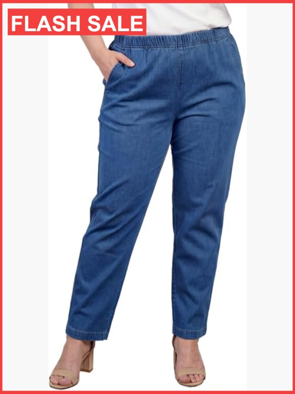 Women's Pull-On Stretch Denim Jeans High Rise Straight Leg Relaxed Fit
